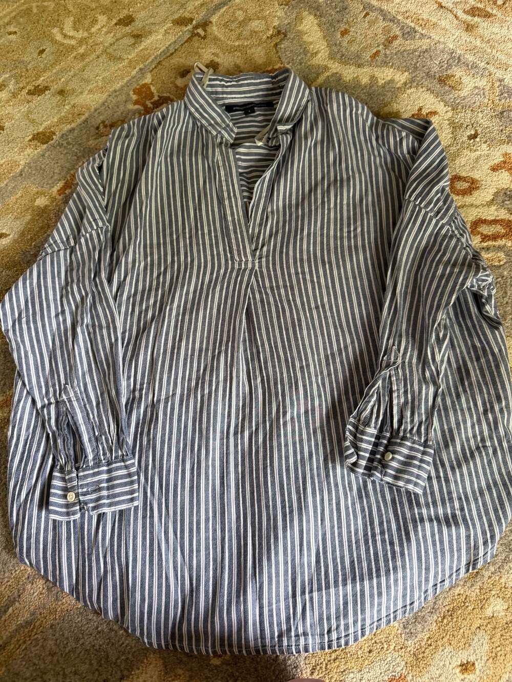 French Connection Women's Striped Long Sleeve Popover Shirt Size S